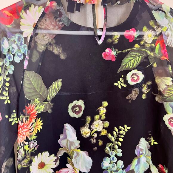 Ted Baker Anina Blouse Sheer Black Floral Long Sleeve Size 0/XS VGUC - Picture 3 of 6